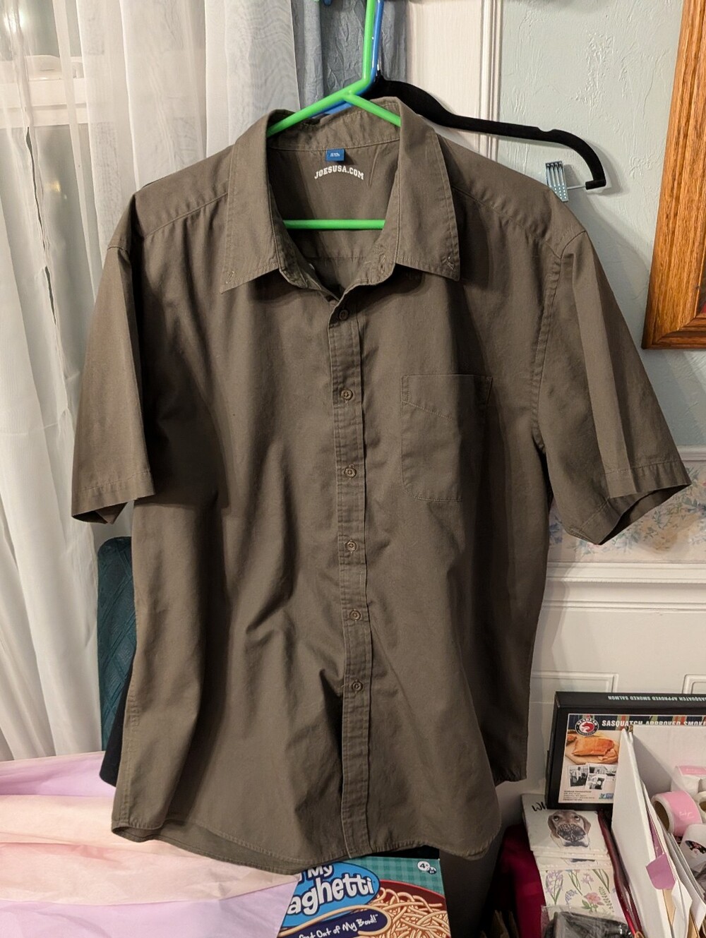 Men's Short Sleeve Button-Down Shirt - Olive Green 2XL